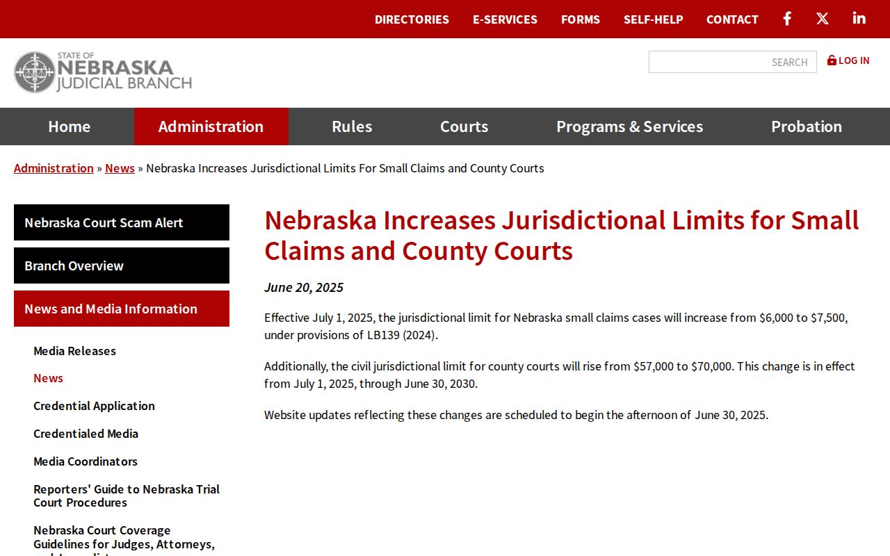 Boone County civil court dockets source showing Nebraska jurisdiction limit change