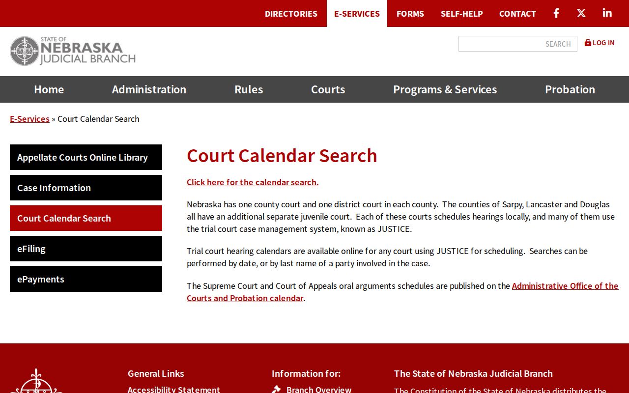 Boone County court calendar search controls