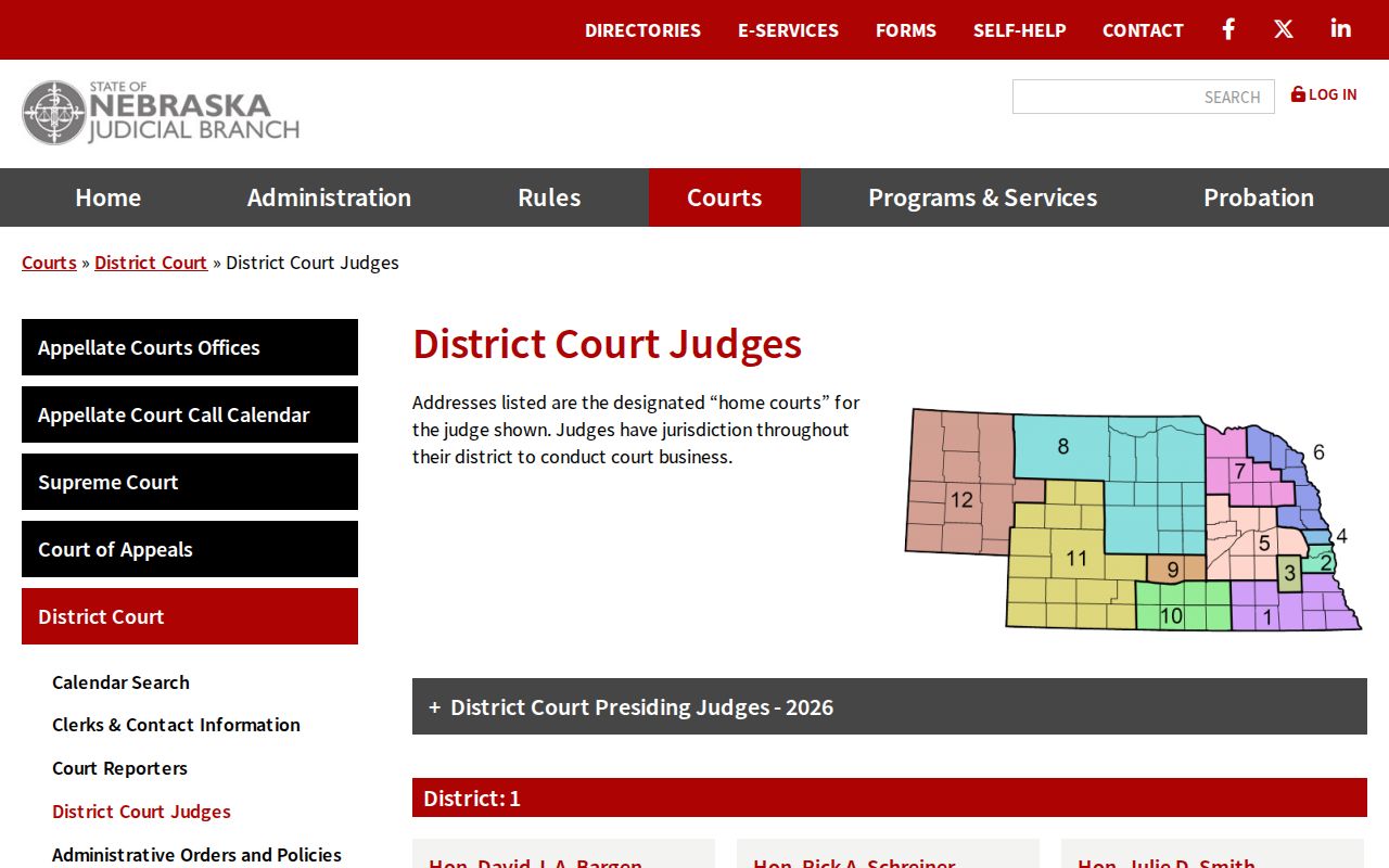 Boone County criminal court dockets source showing Nebraska District Court judge information