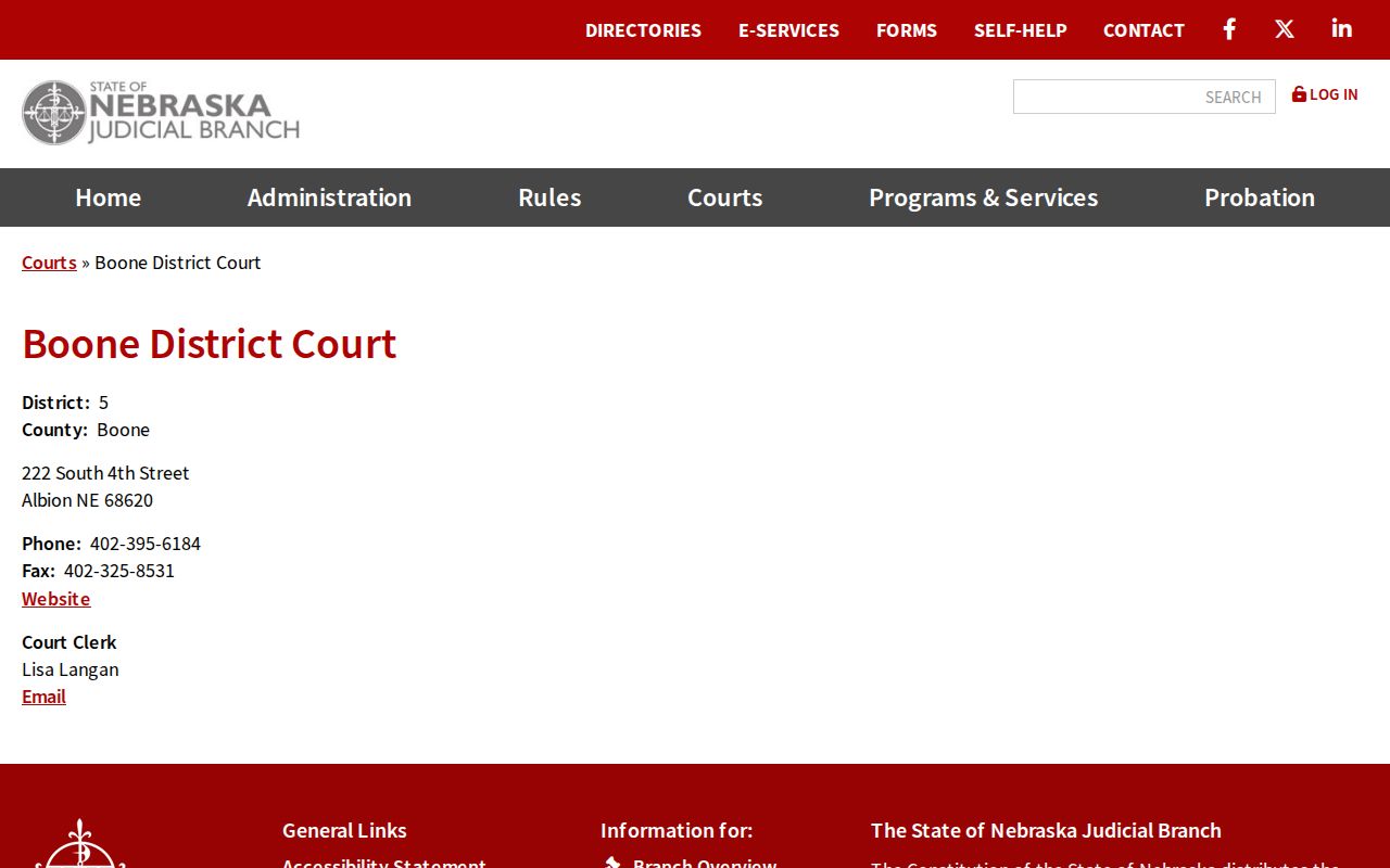 Boone County court docket district court contact card