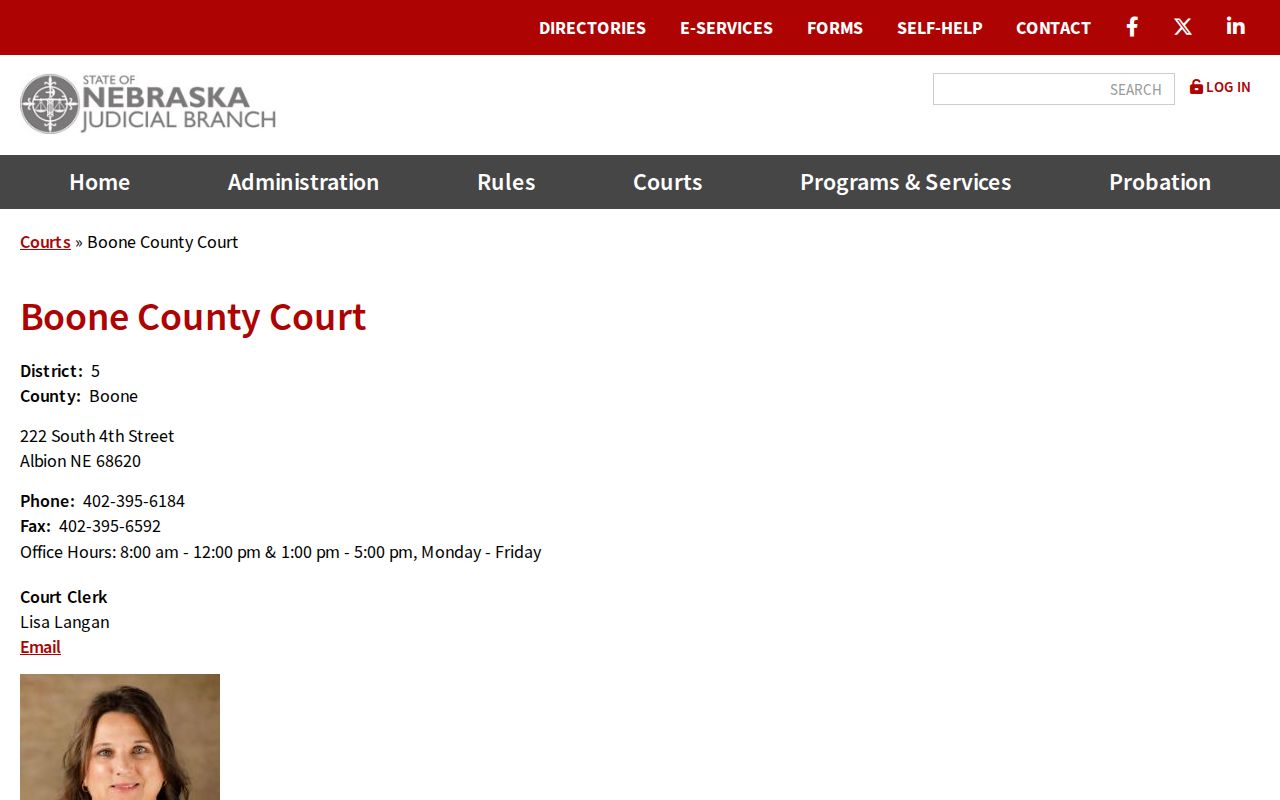 Boone County court docket state court contact card