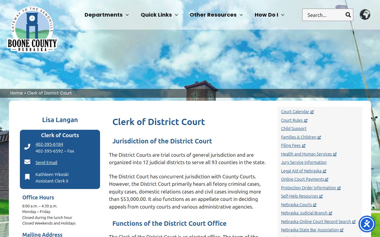 Boone County court docket clerk contact and duties