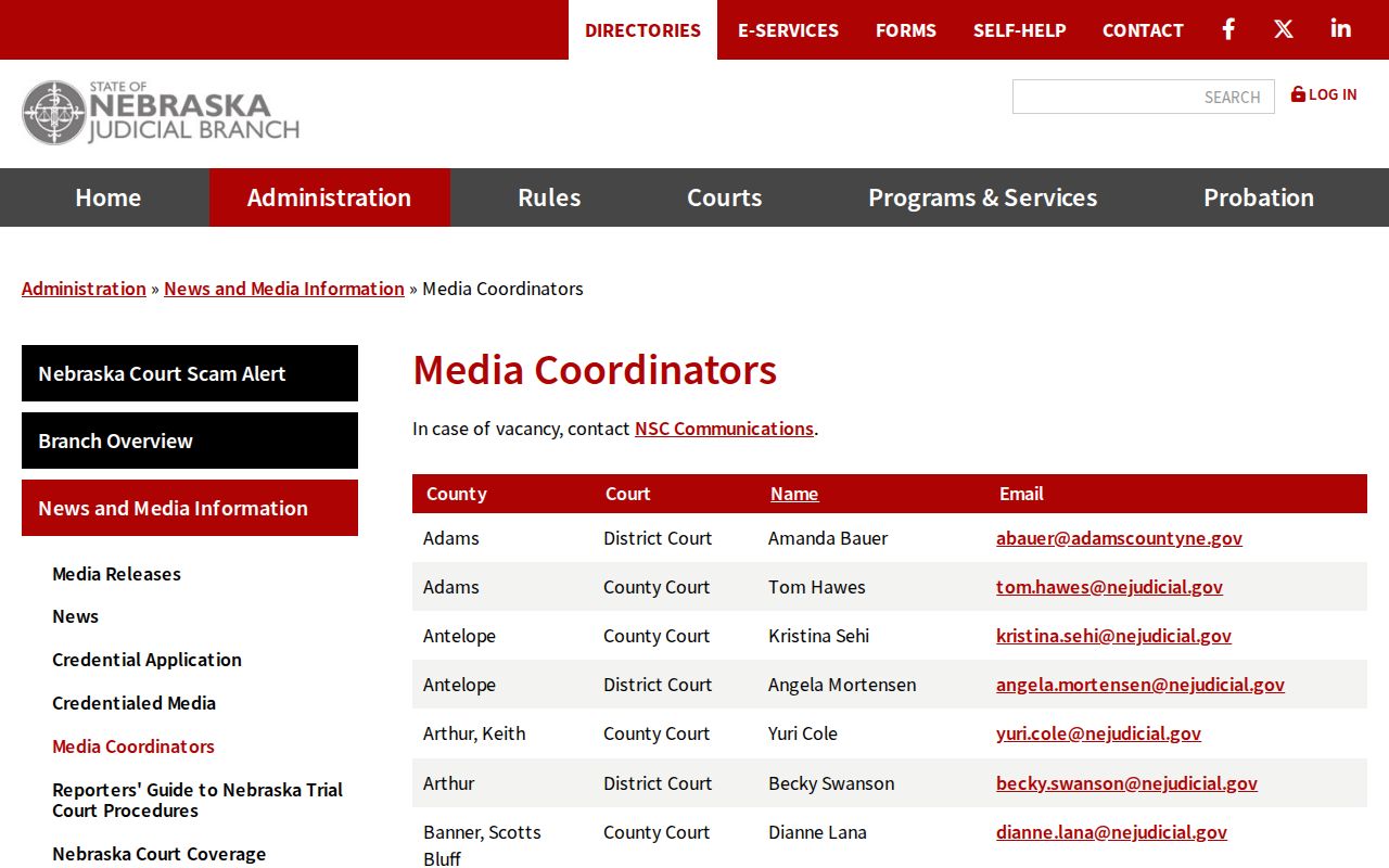 Boone County court docket official media coordinator listing