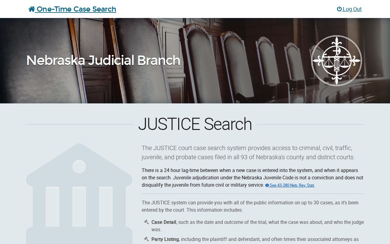 Boone County court docket JUSTICE search landing screen