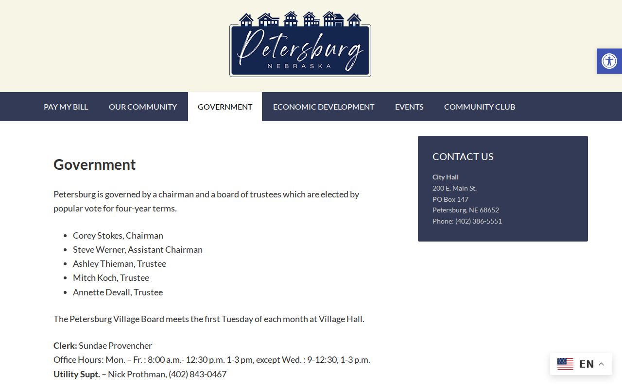 Petersburg court records source showing official village government information