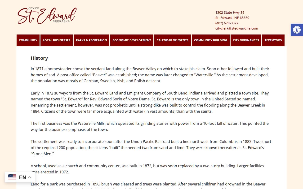St. Edward court records source showing official city history context